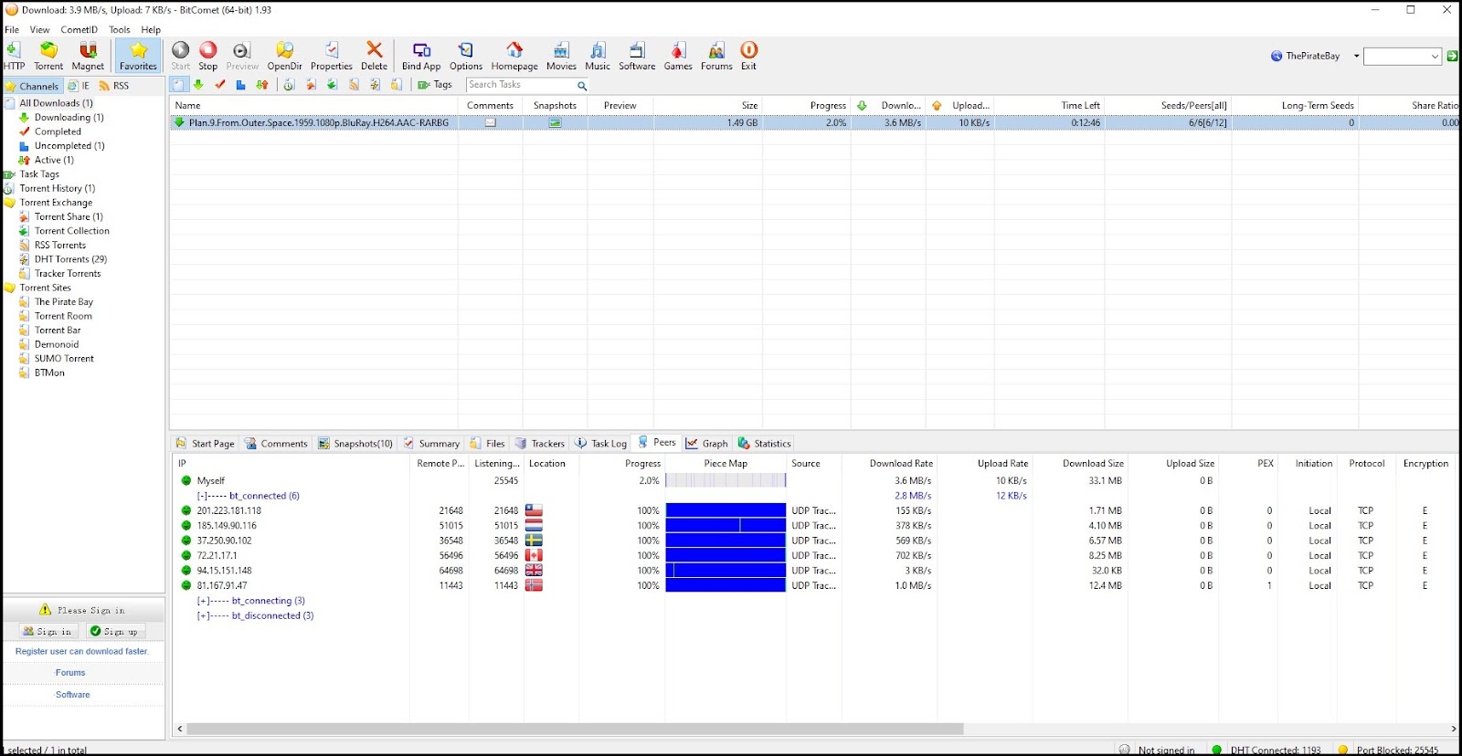 BitComet Torrent Client Interface