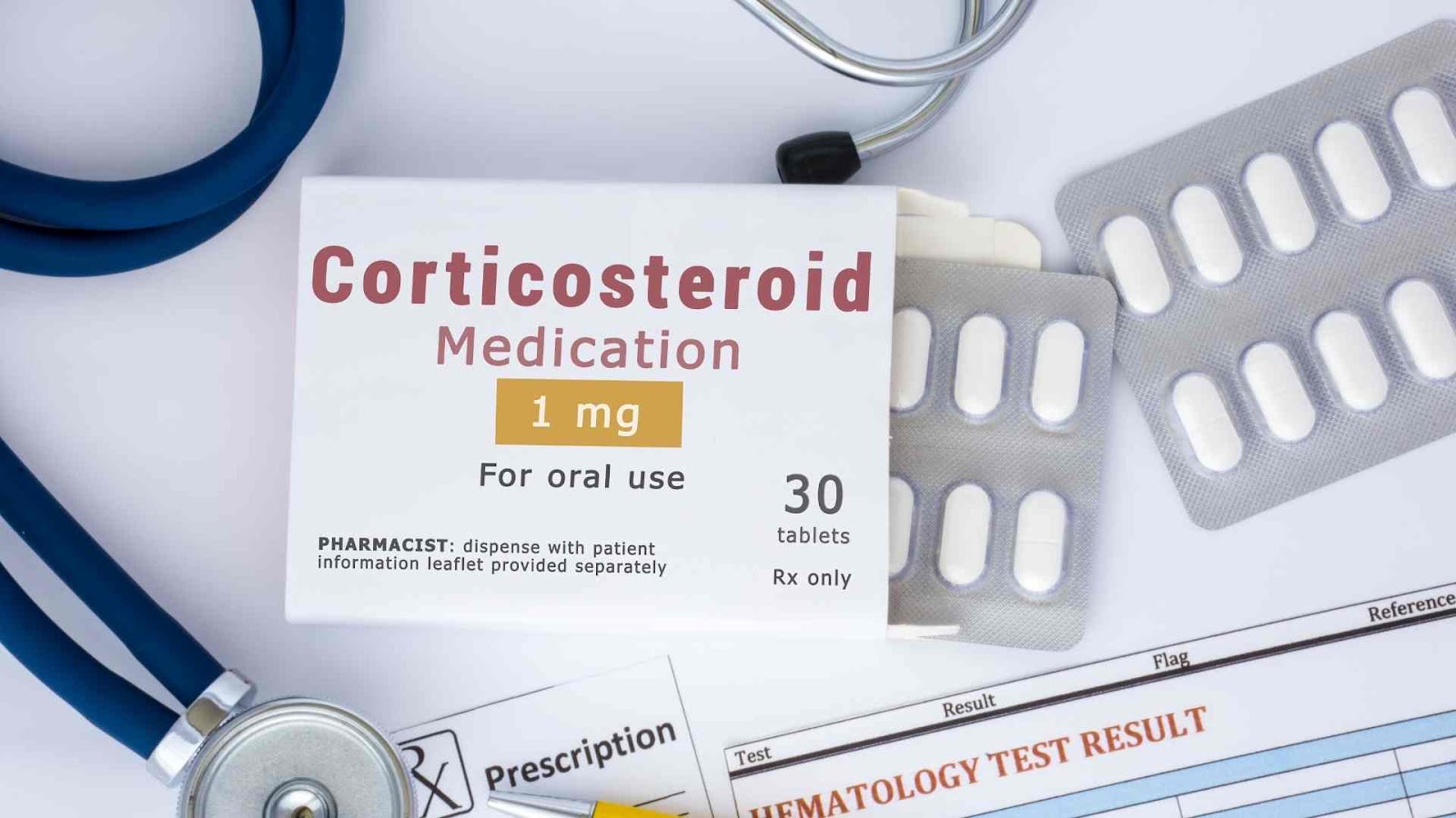 Corticosteroid box. Topical steroids like hydrocortisone are popular, but how long do they take to work?