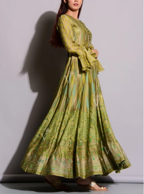 Green Printed Anarkali Suits Tunic