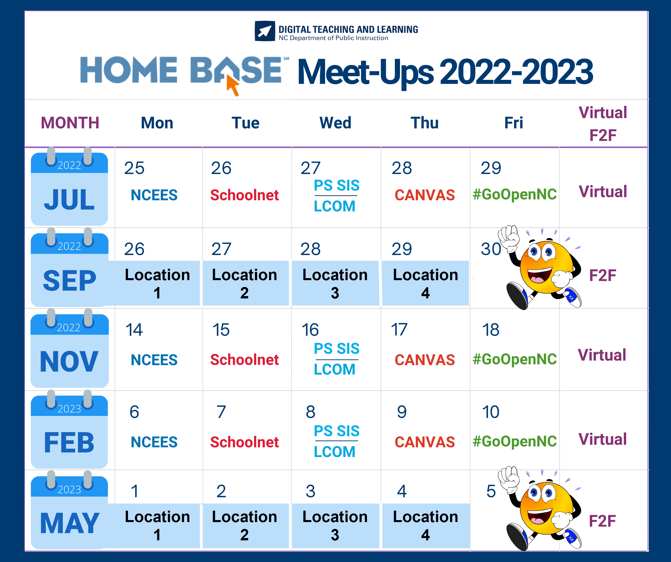 Home Base Meet Ups 2022-2023 Calendar Dates