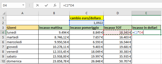 Impostare un riferimento fisso - esempio 2