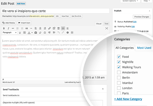 Arquivar uma postagem do WordPress em categorias