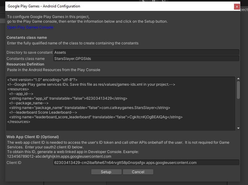 Setting Up Google Play Games Services