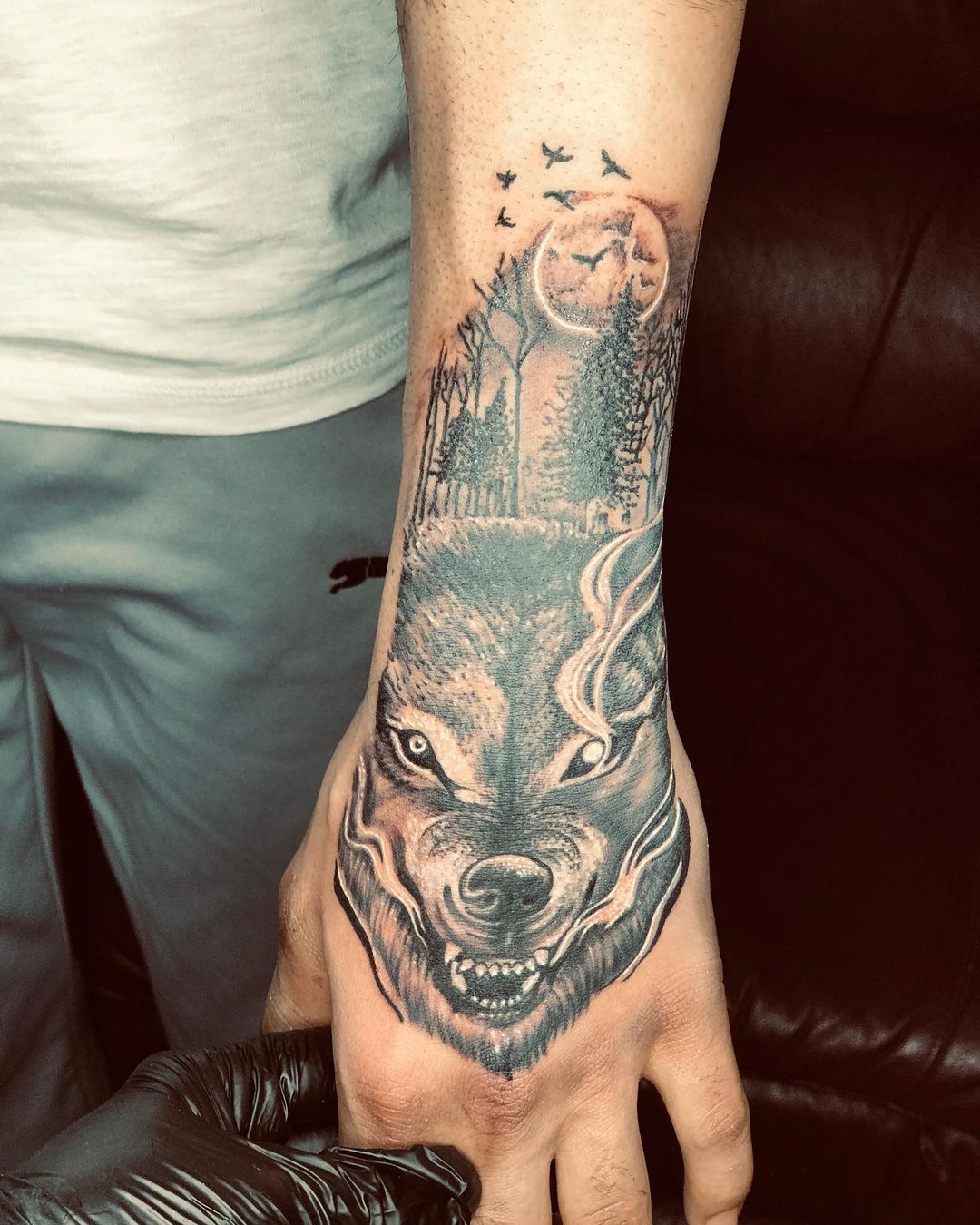 Wolf with Birds Tattoo