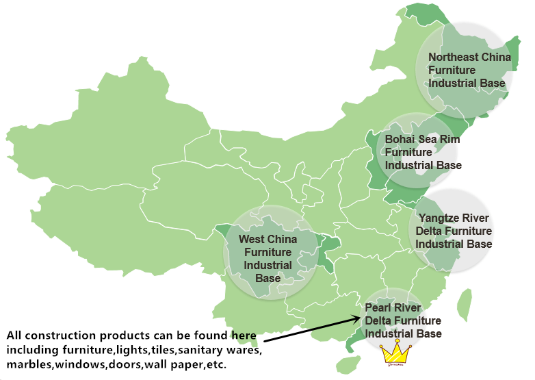 Карта распределения производства мебели в Китае