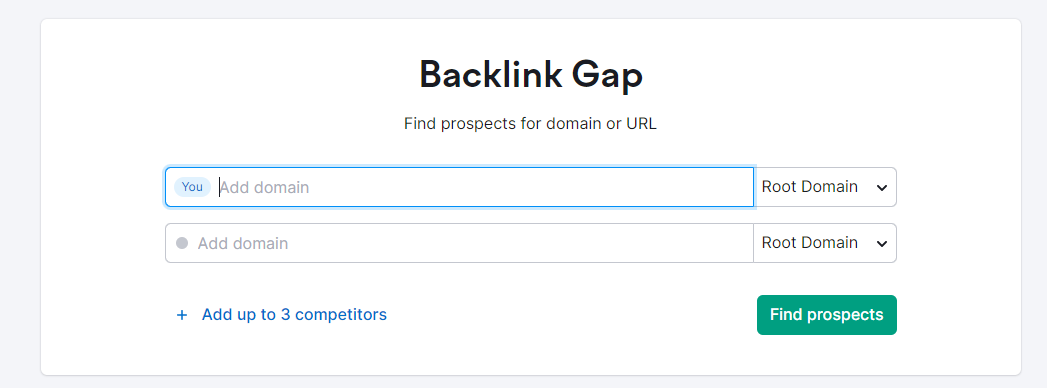 The SEMRush backlink gap tool.