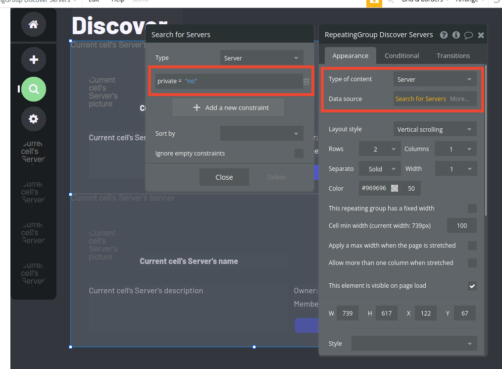 Browsing and joining public servers in a Discord clone