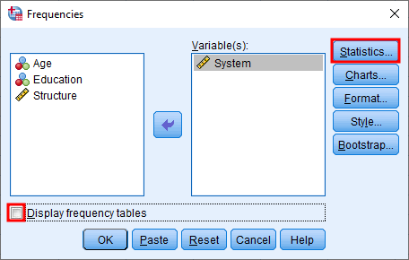 Add a variable for standard error analysis in SPSS (Frequencies). Source: uedufy.com