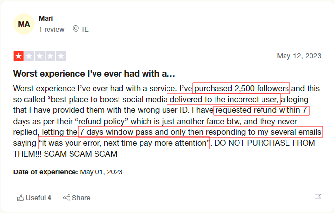 User's Opinion About UseViral on Trustpilot