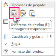 Opciones de pegado: Utilizar tema de destino