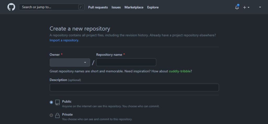 Criando novo repositório no GitHub