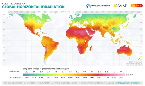 Global map of Global Horizontal Irradiation