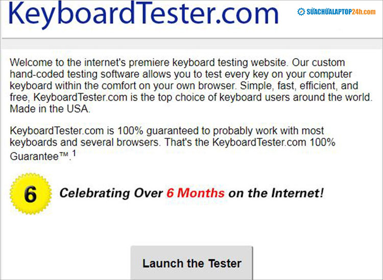 Nhấn Launch the Tester để bắt đầu kiểm tra bàn phím online trên keyboardtester.com