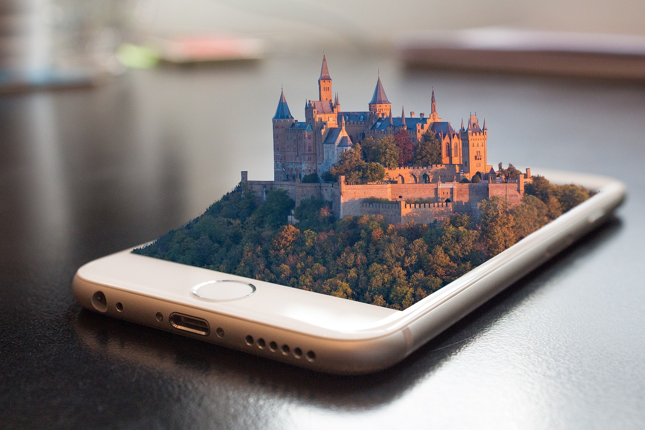 A visual representation of 3D advertising showing a castle coming out of a smartphone