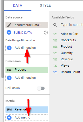 Adding Metrics: Google Data Studio Blend Data