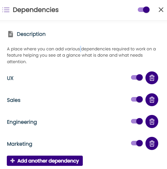 You can add, hide or delete dependency statuses as per your choice. 