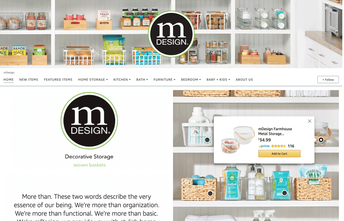 Store page of mDesign on amazon.com