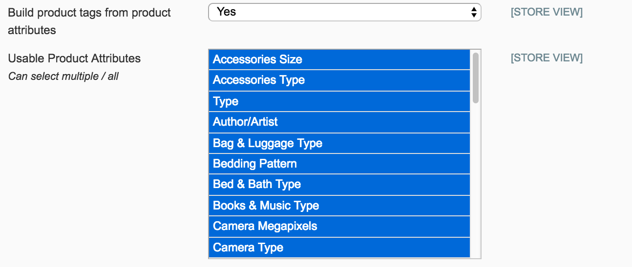 select product attributes to use for Sailthru tags