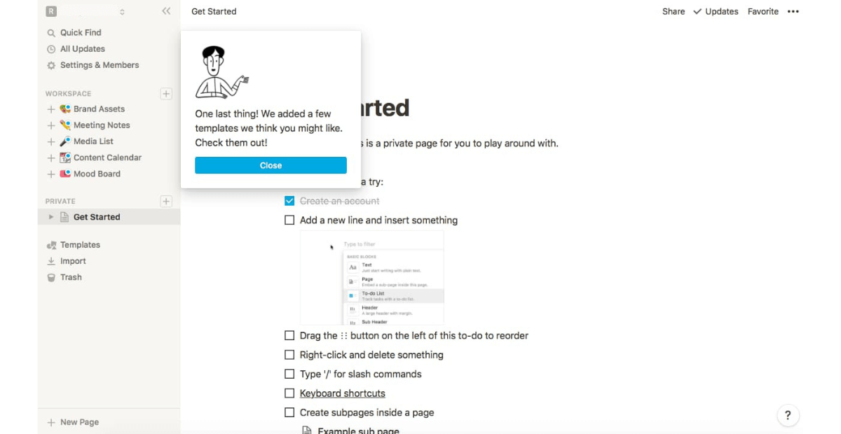 SaaS onboarding example #5 - Notion getting started page