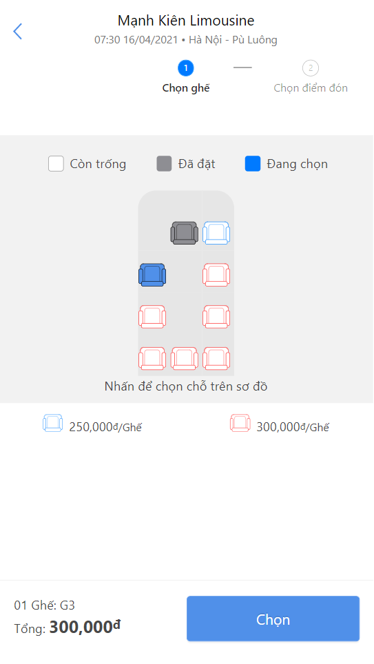 Chọn giờ, chọn chỗ, điểm đón/trả và điền đầy đủ thông tin.