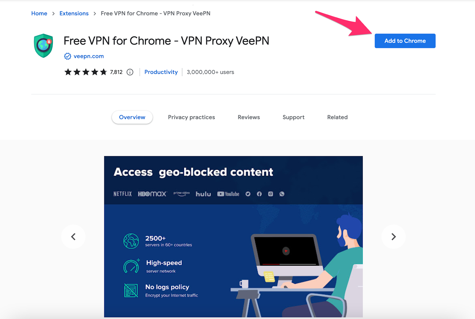 Download the VeePN browser extension for Chrome