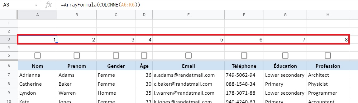 Base de donnees-Google Sheets