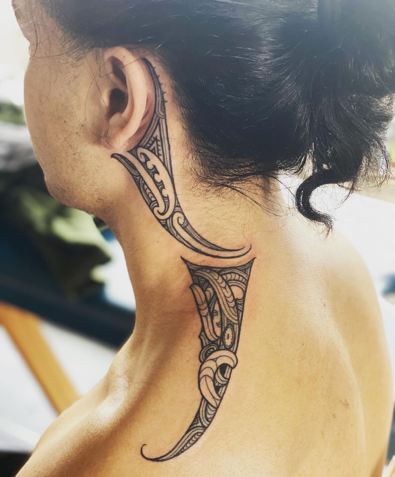 Tribal Stingray Behind The Ear Tattoo