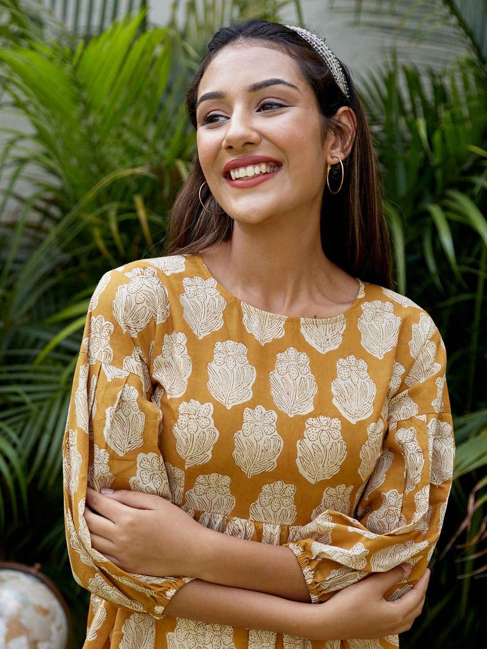 the loom - Mustard Yellow  Printed Cotton Dress