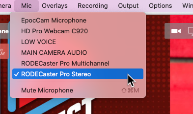 Selecting microphones in Ecamm