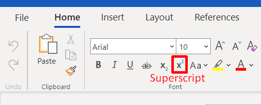 Superscript in Word 