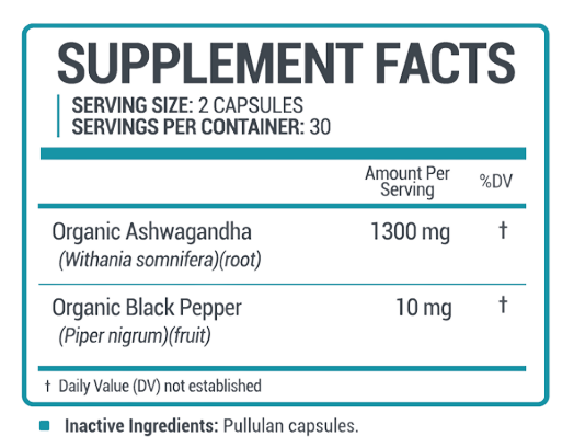 Oweli Ashwagandha Supplement Facts