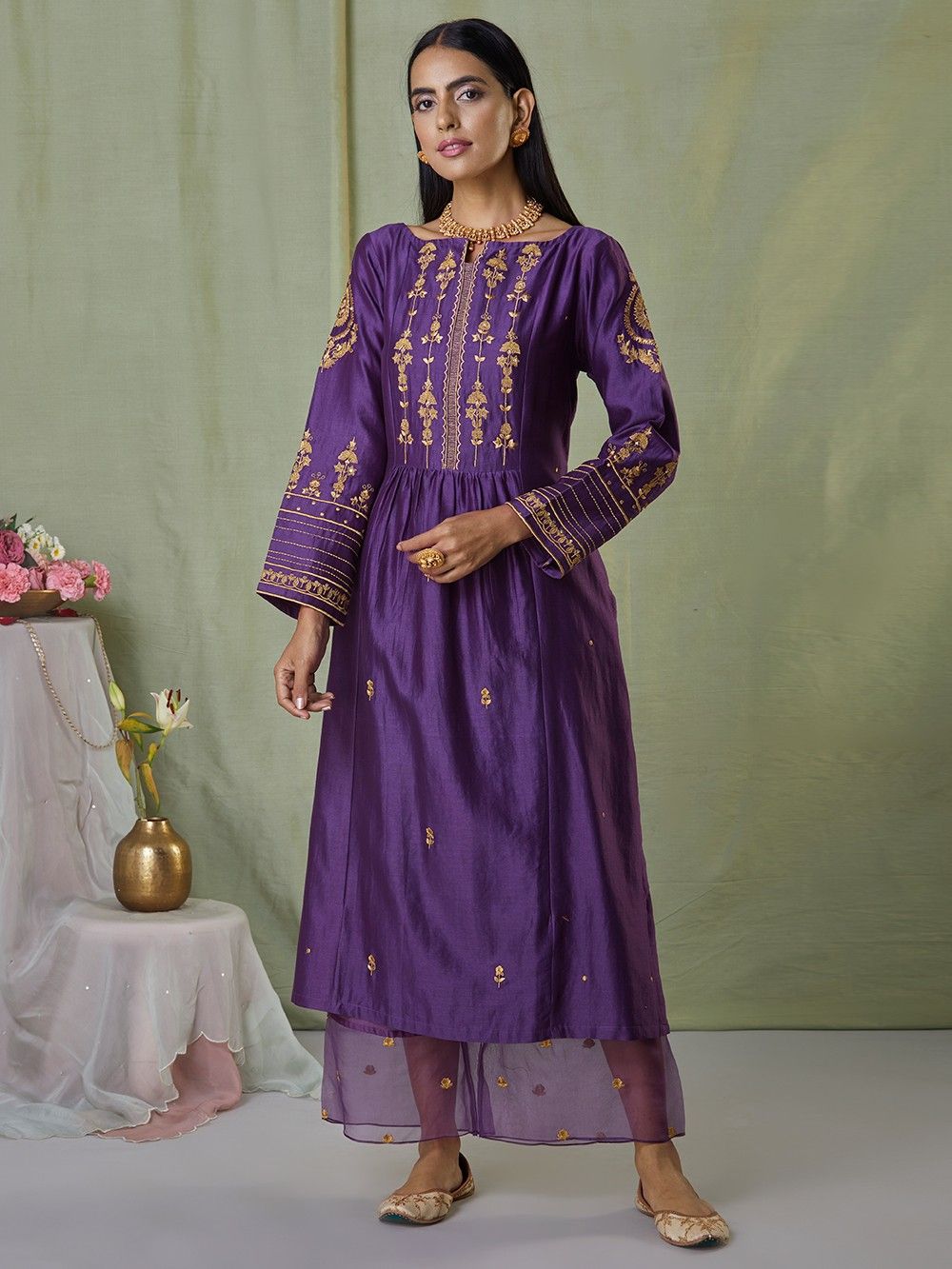 the loom - Purple Chanderi silk kurta