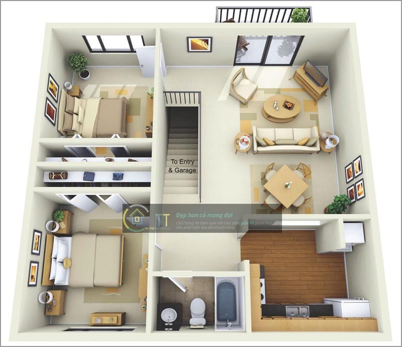 thiết kế nhà chung cư 100 m2