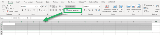 Merging the first few cells of excel spreadsheet