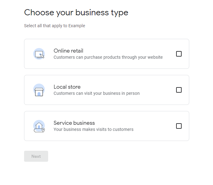 Choose your business profile type