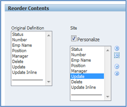 Reordering the coloumn names in OAF personlization