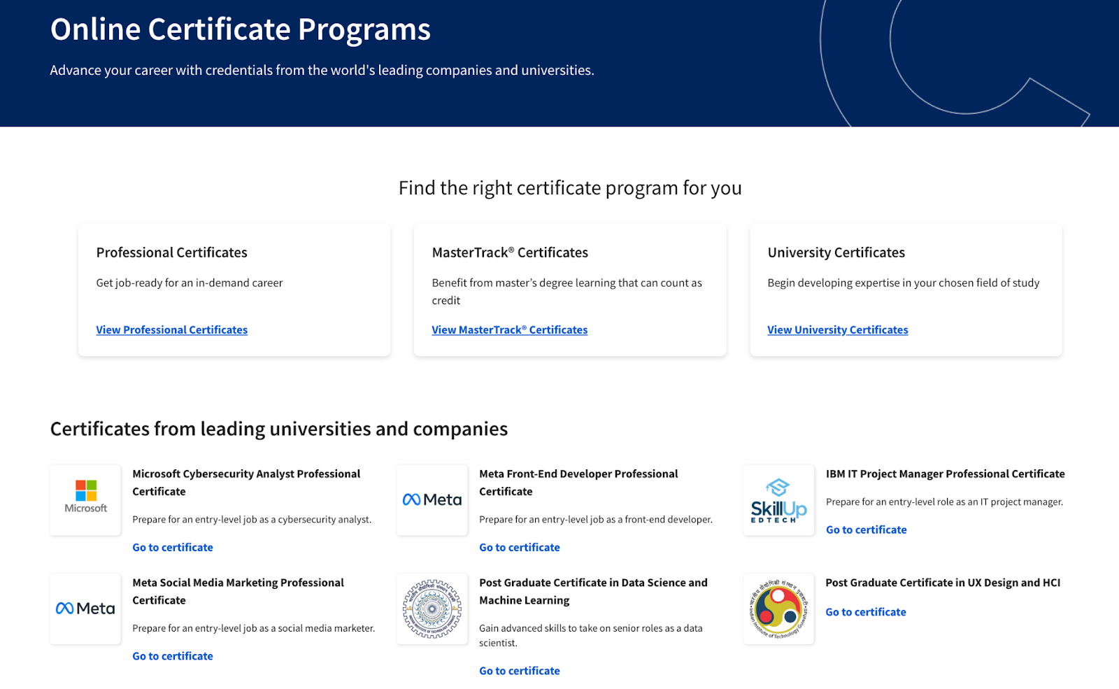 coursera certificate page