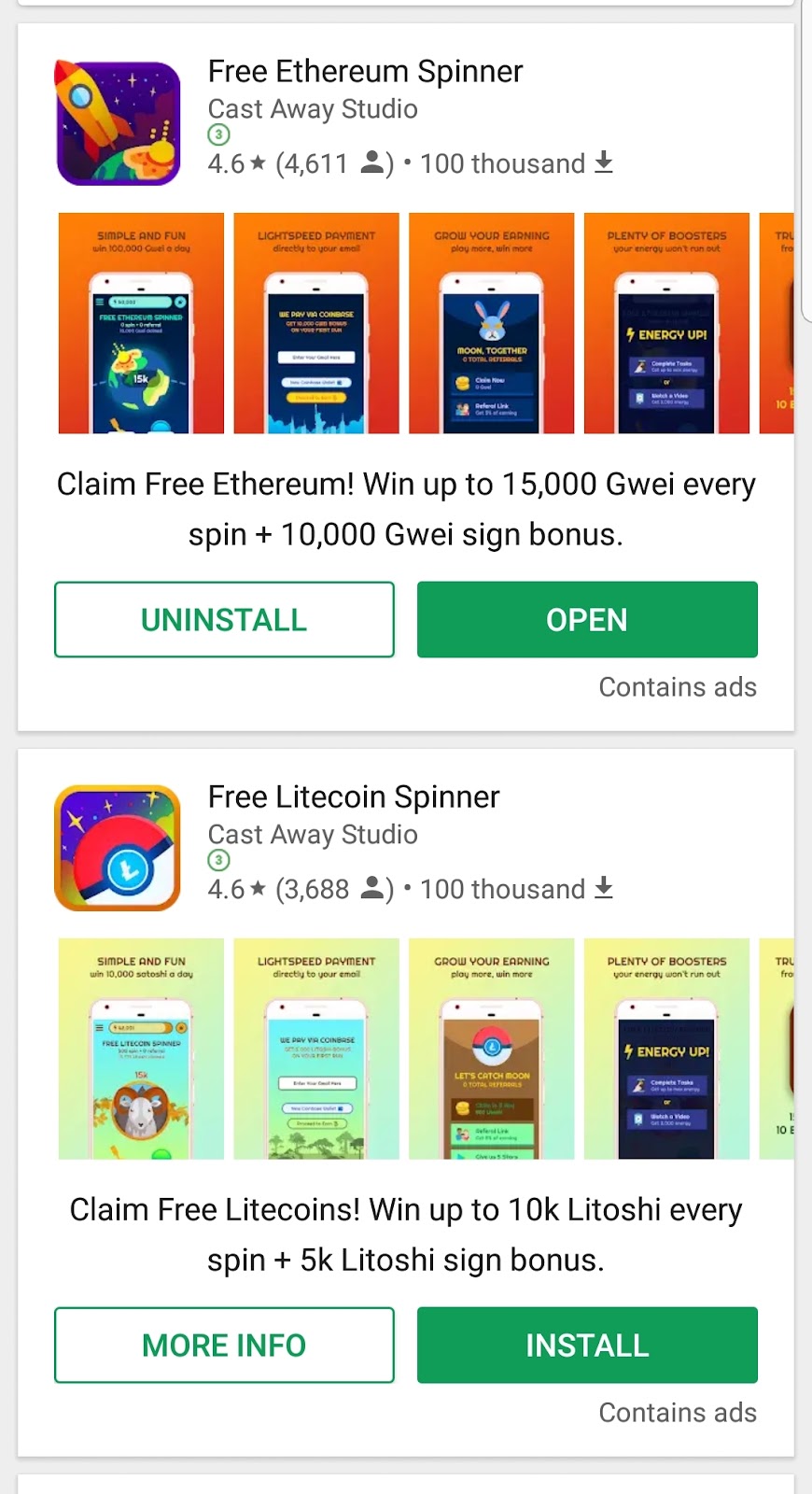 Review Cast Away Studios Free Et!   hereum Litecoin Spinners For Android - 