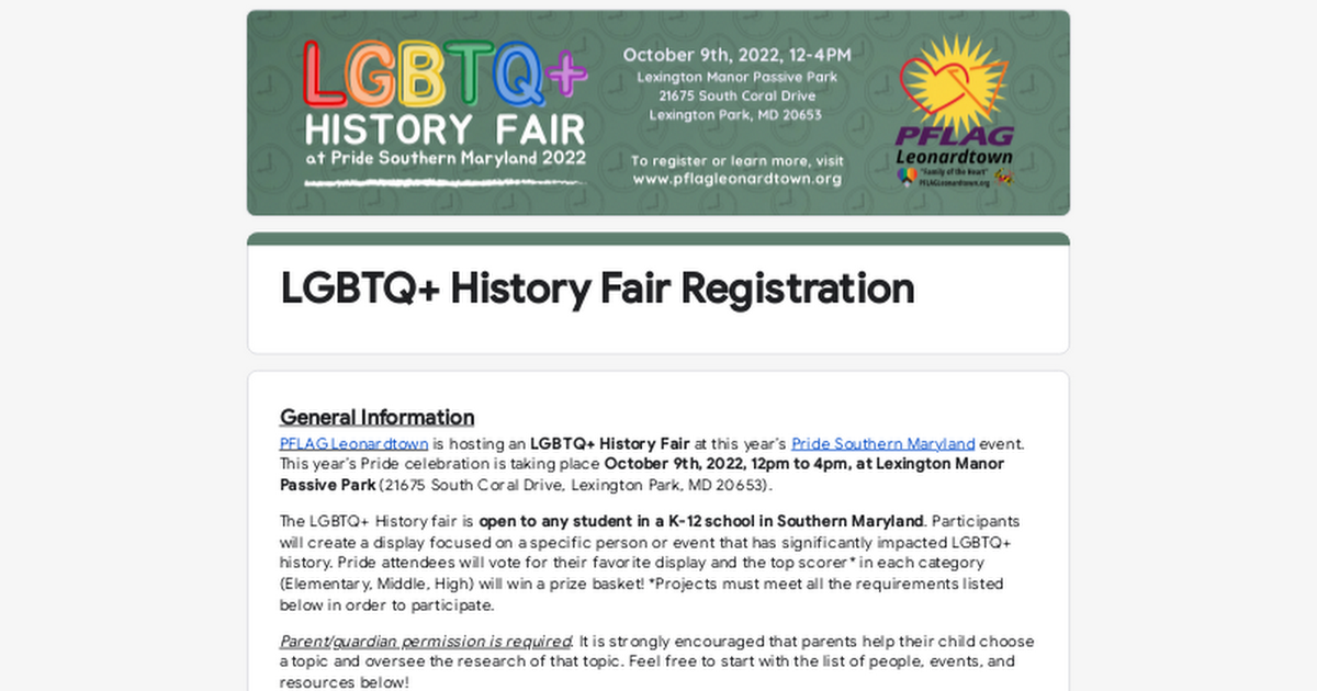 LGBTQ+ History Fair Registration