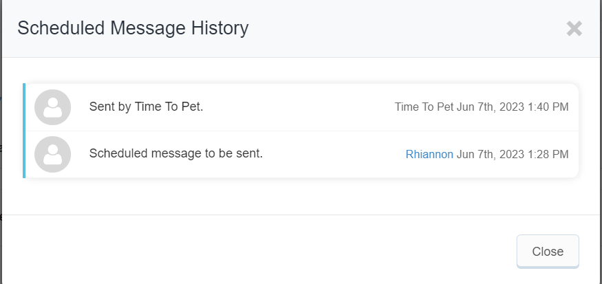 screenshot of scheduled message history popup window