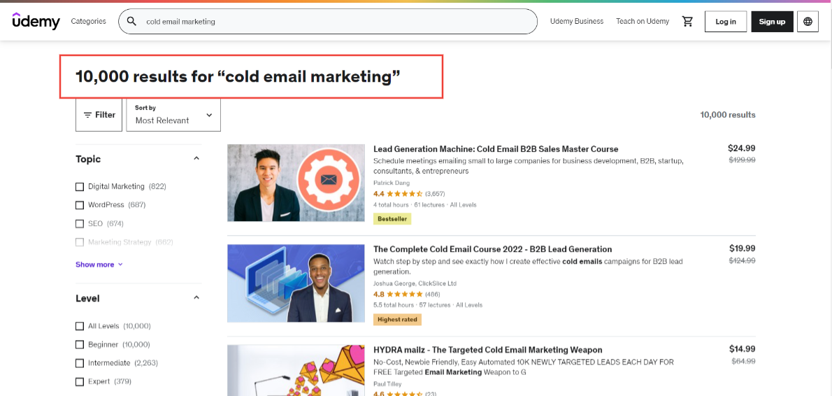 Udemy cold email marketing online courses