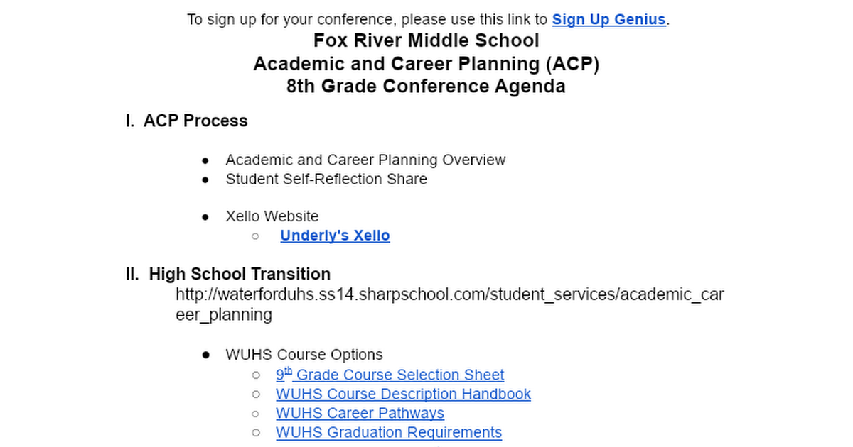 8th grade ACP Conference Agenda Google Docs