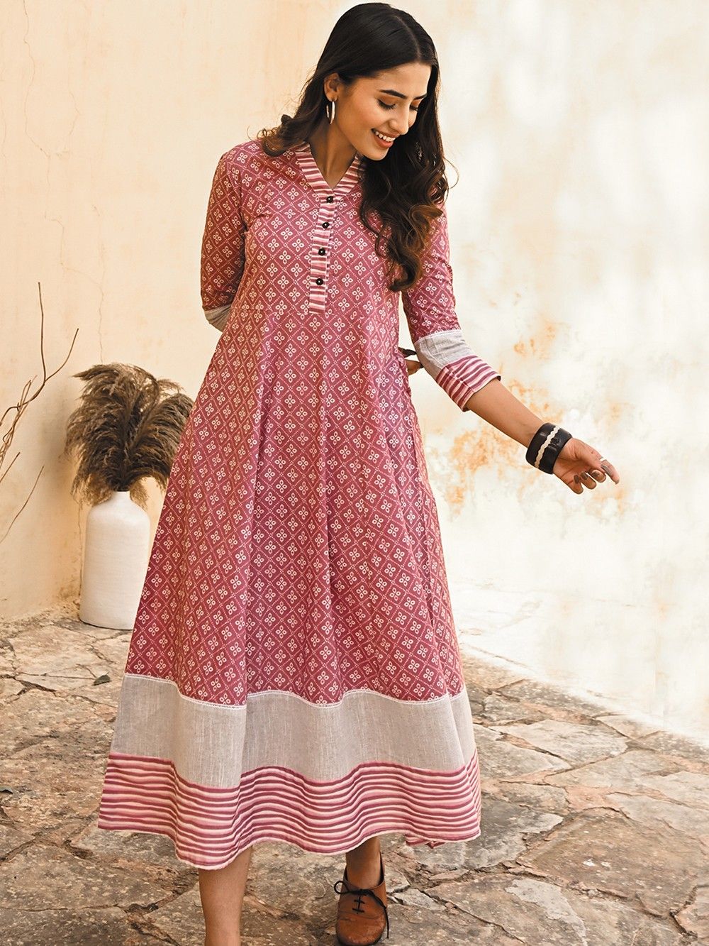 the loom - Pink Printed Cotton Maxi Dress