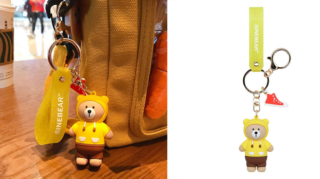 cool yellow sine bear rubber keychain ring personalised business merchandise