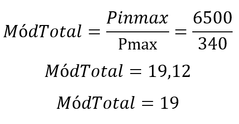 Equação para obter o número máximo de módulos, que resultou em 19.