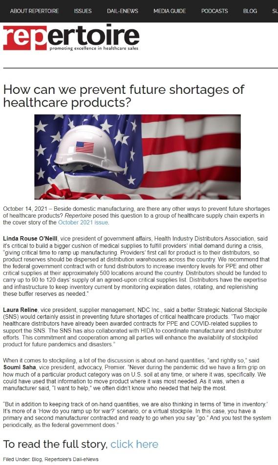 Example of an informative blog post targeting medical distributors and how they can prevent healthcare product shortages. 