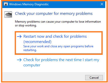 Run the Memory Diagnostic Tool to fix Internal Power Error 0x000000a0 in Windows 10