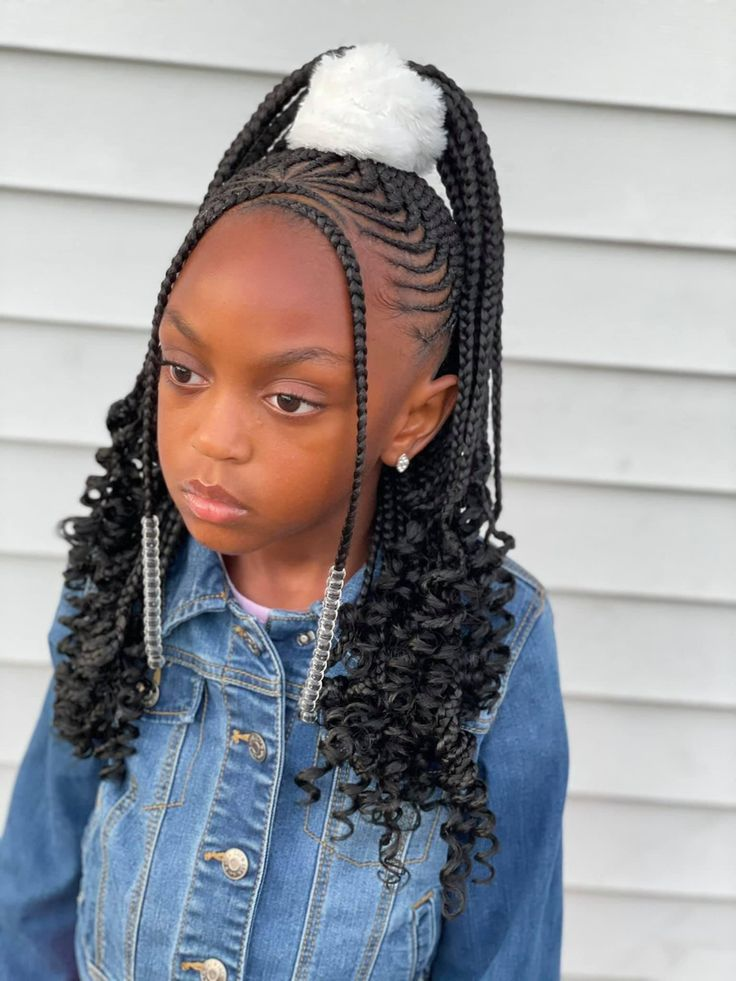 little girl wearing Fulani braids with curls