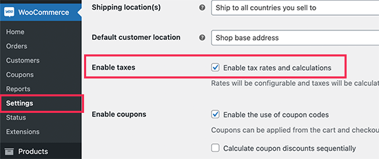 Enabling taxes in WooCommerce