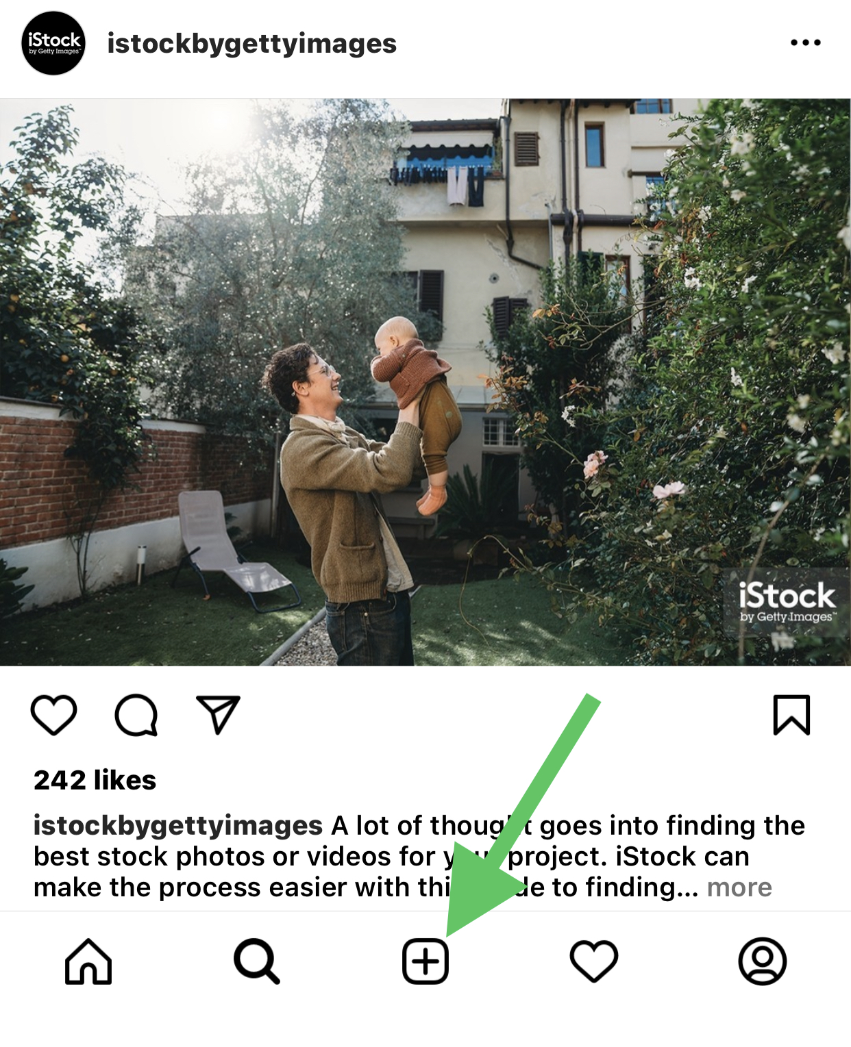 Screenshot of Instagram, showcasing how to add a new post.